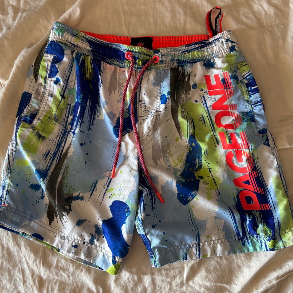 Men's Blue and Green Swim Board Shorts
